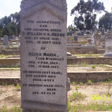 MERWE S. Willem, van der 1861-1923 &amp; Alida Maria MYBURGH 1865-1907