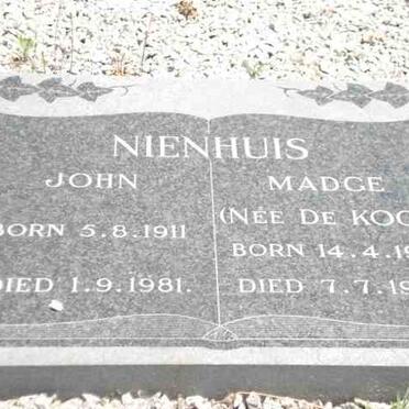 NIENHUIS John 1811-1981 &amp; Madge DE KOCK 1914-1998