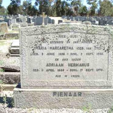 PIENAAR Adriaan Hermanus 1866-197? &amp; Maria Margaretha VAN ZYL 1896-1956
