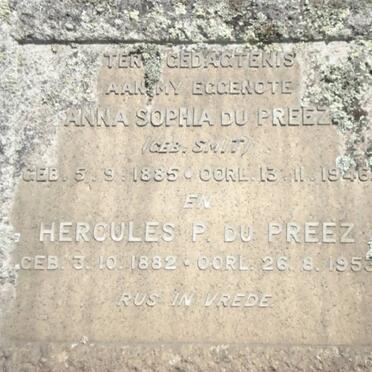 PREEZ Hercules P., du 1882-1953 &amp; Anna Sophia SMIT 1885-1946