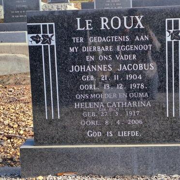 ROUX Johannes Jacobus, le 1904-1978 &amp; Helena Catharina ELLIS 1917-2006