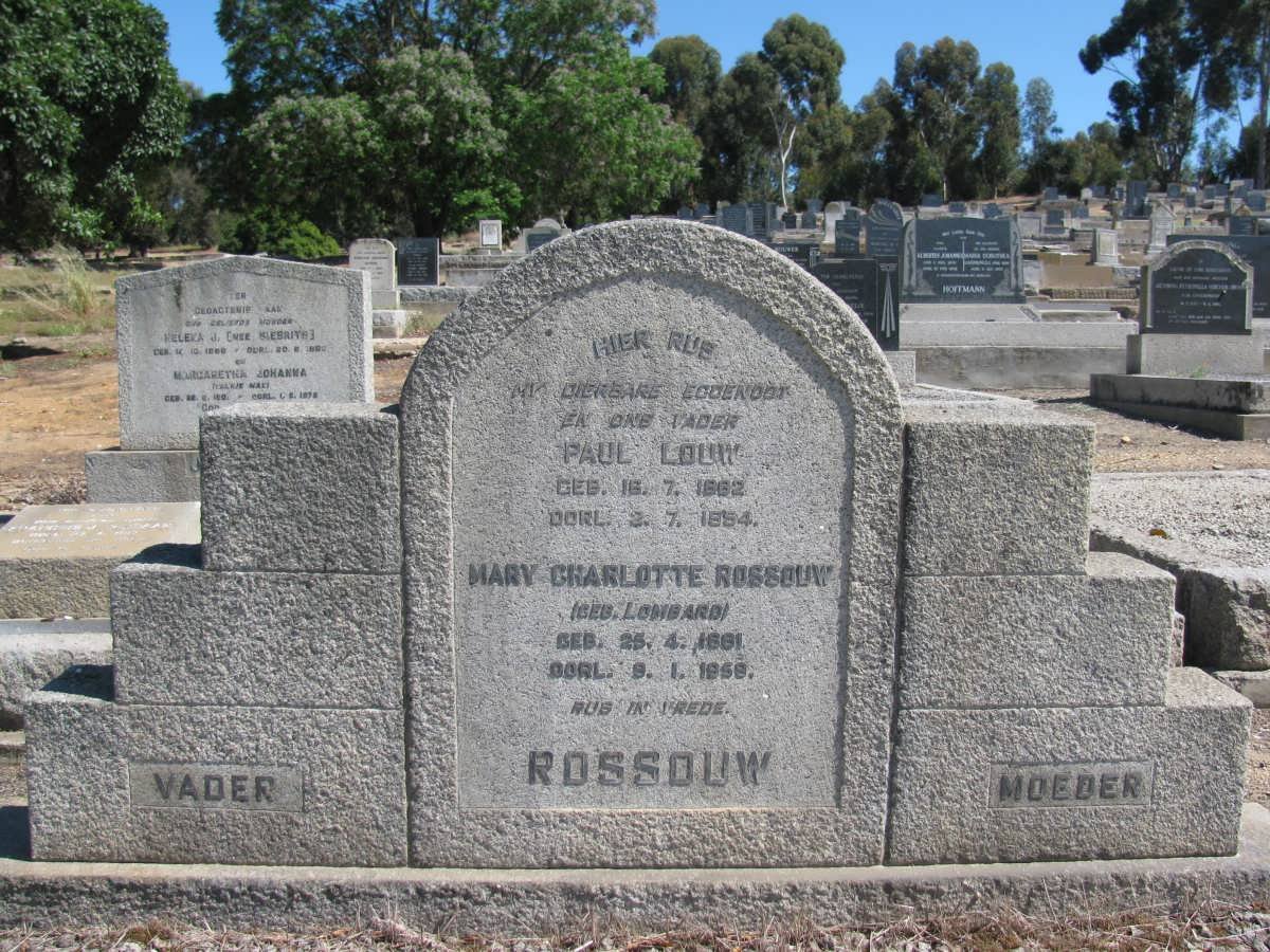 ROSSOUW Paul Louw 1882-1954 &amp; Mary Charlotte LOMBARD 1881-1959