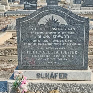 SCHAFER Johann Edward 1913-1951 &amp; Helie Aletta BESTER 1922-2012