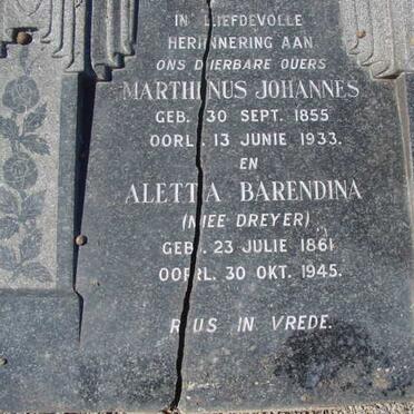 SPUY Marthinus Johannes, van der 1855-1933 &amp; Aletta Barendina nee DREYER 1861-1945