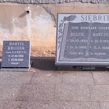 SIEBRITZ Bartjie 1895-1936 &amp; Bessie 1893-1986 :: KRUGER Bartie nee SIEBRITZ 1934-2020