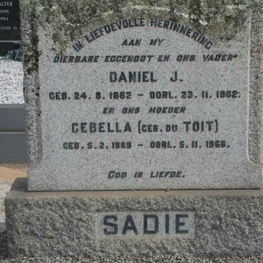 SADIE Daniel J. 1882-1962 &amp; Cebella DU TOIT 1889-1968