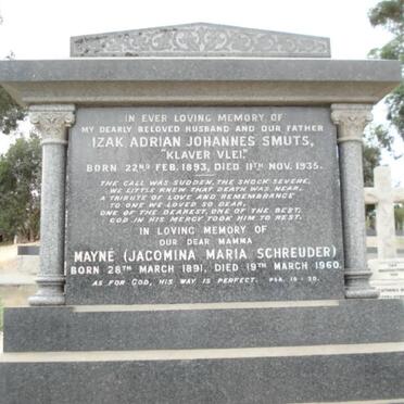 SMUTS Izak Adrian Johannes 1893-1935 &amp; Jacomina Maria SCHREUDER 1891-1960