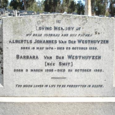 WESTHUIZEN Albertus Johannes, van der 1874-1939 &amp; Barbara SMIT 1886-1962