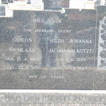 WESTHUIZEN Gideon Nicolaas, van der 1885-1956 &amp; Hilda Johanna Jacoba KOTZE 1895-1945