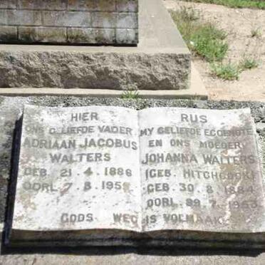 WALTERS  Adriaan Jacobus 1886-1955 &amp; Johanna HITCHCOCK 1884-1953