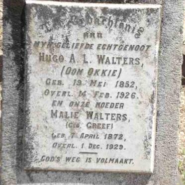 WALTERS Hugo Amos A.L. 1852-1926 &amp; Malie GREEF 1872-1929