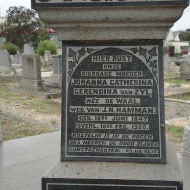ZYL Johanna Catherina Gerendina, van formerly HAMMAN nee DE WAAL 1847-1920