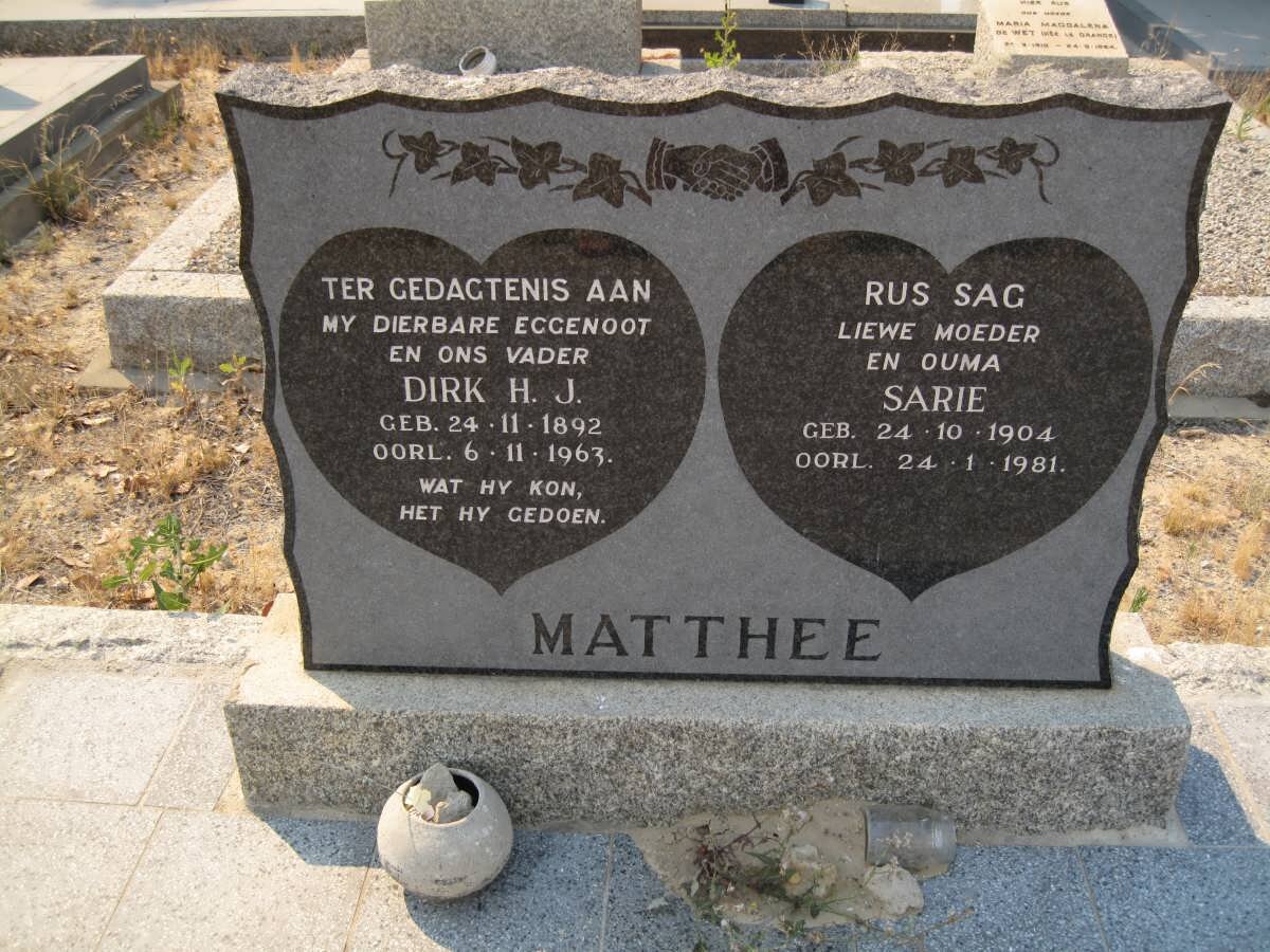 MATTHEE Dirk H.J. 1892-1963 &amp; Sarie 1904-1981