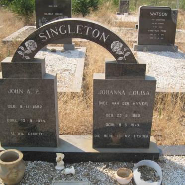 SINGLETON John A.P 1892-1974 &amp; Johanna Louisa VAN DER VYVER 1893-1970