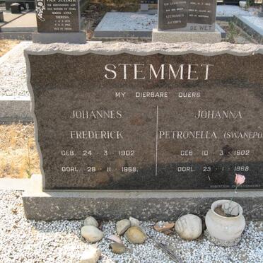 STEMMET Johannes Frederick 1902-1968 &amp; Johanna Petronella SWANEPOEL 1902-1968