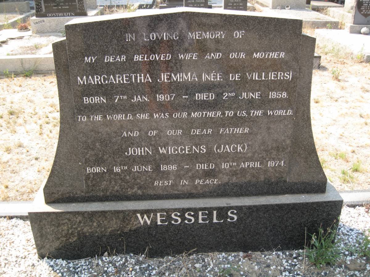 WESSELS John Wiggens 1896-1974 &amp; Margaretha Jemima DE VILLIERS 1907-1958