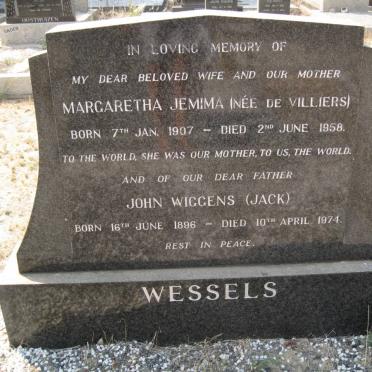 WESSELS John Wiggens 1896-1974 &amp; Margaretha Jemima DE VILLIERS 1907-1958