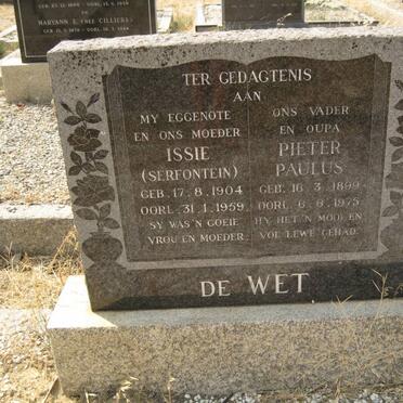 WET Pieter Paulus, de 1899-1975 &amp; Issie SERFONTEIN 1904-1959