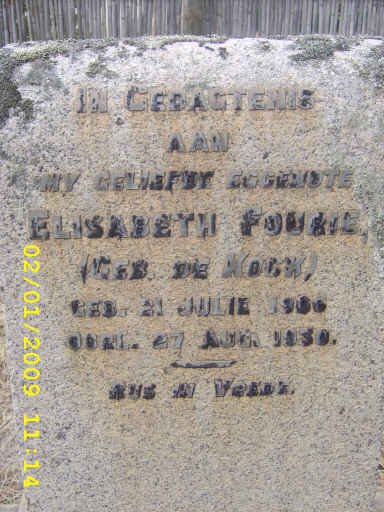 FOURIE Elizabeth nee DE KOCK 1906-1930