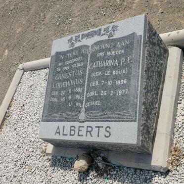 ALBERTS Ernestus Lodewikus 1888-1963 &amp; Catharina P.F. LE ROUX 1896-1977