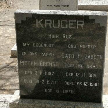 KRUGER Pieter Erenst 1897-1970 &amp; Cato Elizabeth BOTHMA 1900-1980