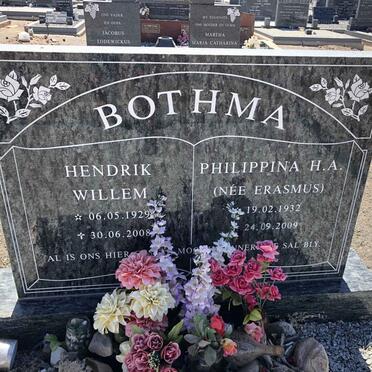 BOTHMA Hendrik Willem 1929-2008 &amp; Philippina H.A. ERASMUS 1932-2009
