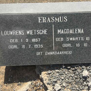 ERASMUS Louwrens Wietsche 1857-1935 &amp; Magdalena Maria SWARTS 1858-1942