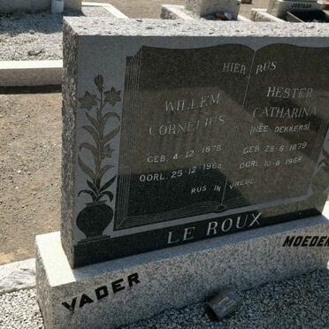 ROUX Willem Cornelius, le 1878-1964 &amp; Hester Catharina DEKKERS 1879-1966