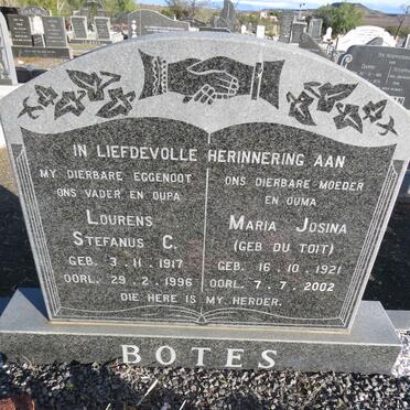 BOTES Lourens Stefanus C. 1917-1996 & Maria Josina DU TOIT 1921-2002