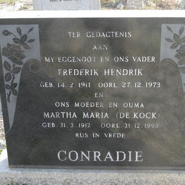 CONRADIE Frederik Hendrik 1911-1973 &amp; Martha Maria DE KOCK 1912-1993