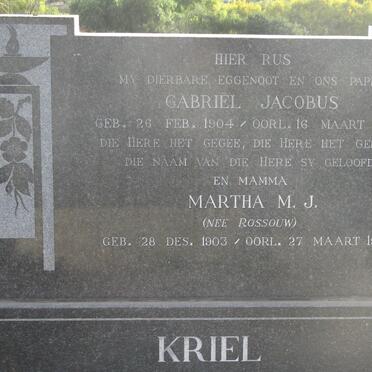 KRIEL Gabriel Jacobus 1904-1954 &amp; Martha M.J. ROSSOUW 1903-1958