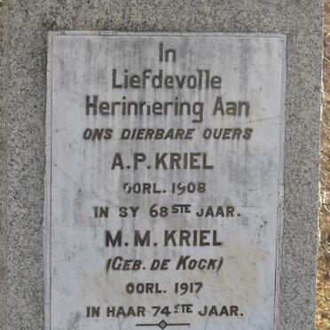 KRIEL A.P. -1908 &amp; M.M. DE KOCK -1917