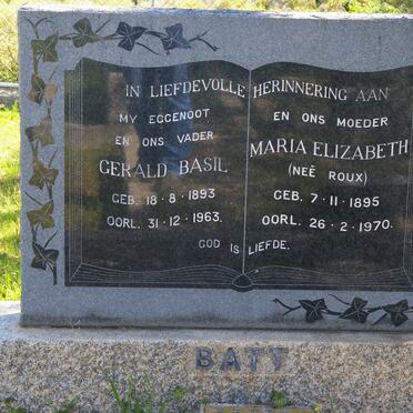 BATT Gerald Basil 1893-1963 &amp; Maria Elizabeth ROUX 1895-1970