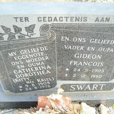 SWART Gideon Francois 1905-1990 &amp; Catherina Dorothea KRIEL 1905-1976