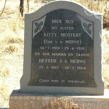 MERWE Hester, v.d. 1887-1964 :: MOSTERT Kitty nee V.D. MERWE 1901-1935