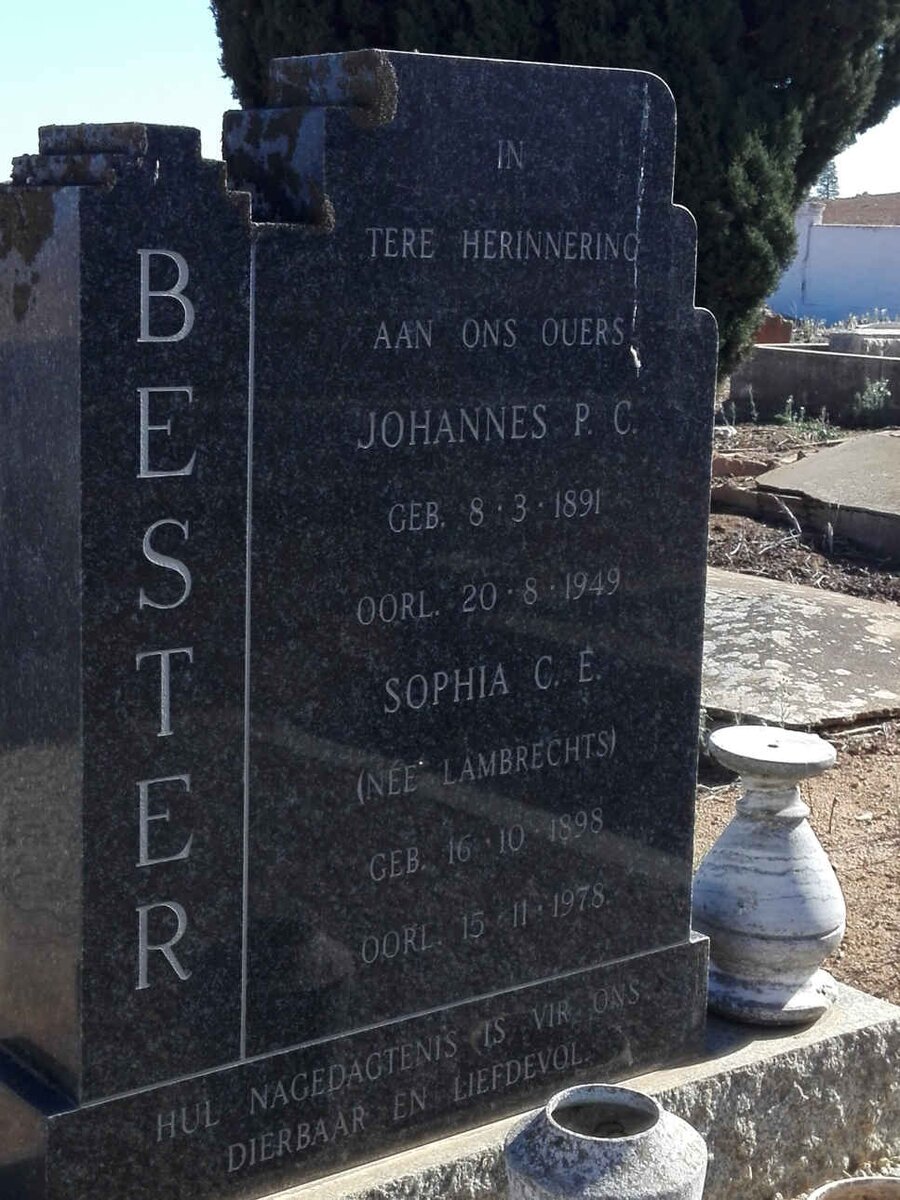 BESTER Johannes P.C. 1891-1949 & Sophia C.E. LAMBRECHTS 1898-1978