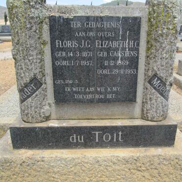 TOIT Floris J.G., du 1871-1957 &amp; Elizabeth H.C. CARSTENS 1869-1953