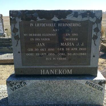 HANEKOM Jan 1892-1959 &amp; Maria J.J. 1900-1987