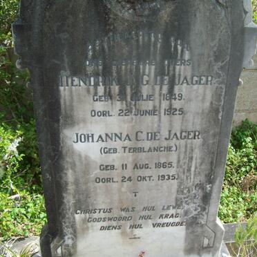 JAGER Hendrik J.G., de 1849-1925 &amp; Johanna C. TERBLANCHE 1865-1935