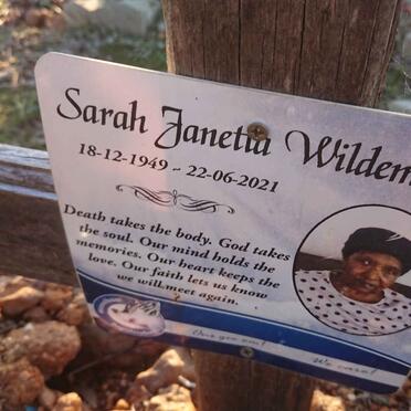 WILDEMANS Sarah Janetia 1949-2021