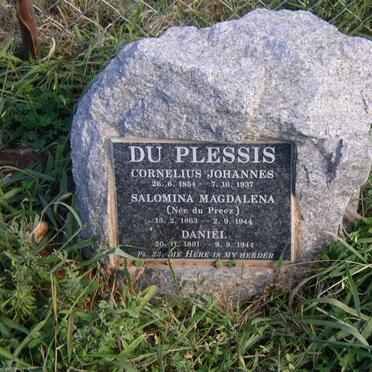 PLESSIS Cornelius Johannes, du 1854-1937 &amp; Salomina Magdalena Du PREEZ 1863-1944 :: ? Daniël 1881-1944