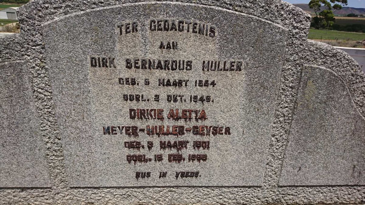 MULLER Dirk Bernardus 1884-1946 &amp; Dirkie Aletta MEYER formerly MULLER nee GEYSER 1901-1968