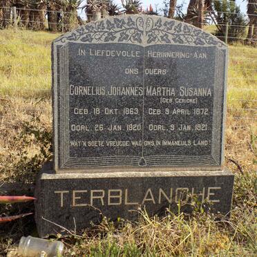 TERBLANCHE Cornelius Johannes 1863-1920 &amp; Martha Susanna GERICKE 1872-1921