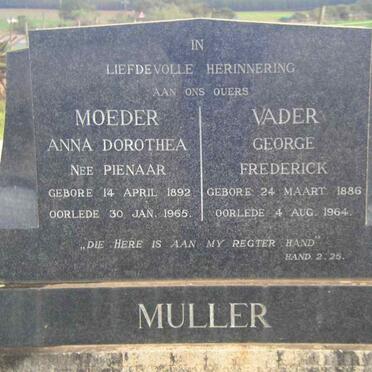 MULLER George Frederick 1886-1964 &amp; Anna Dorothea PIENAAR 1892-1965