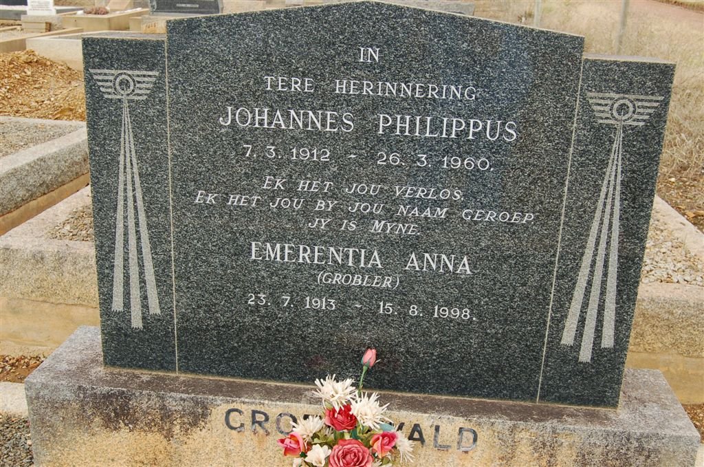 GROENEWALD Johannes Philippus 192-1960 &amp; Emerentia Anna GROBLER 1913-1998