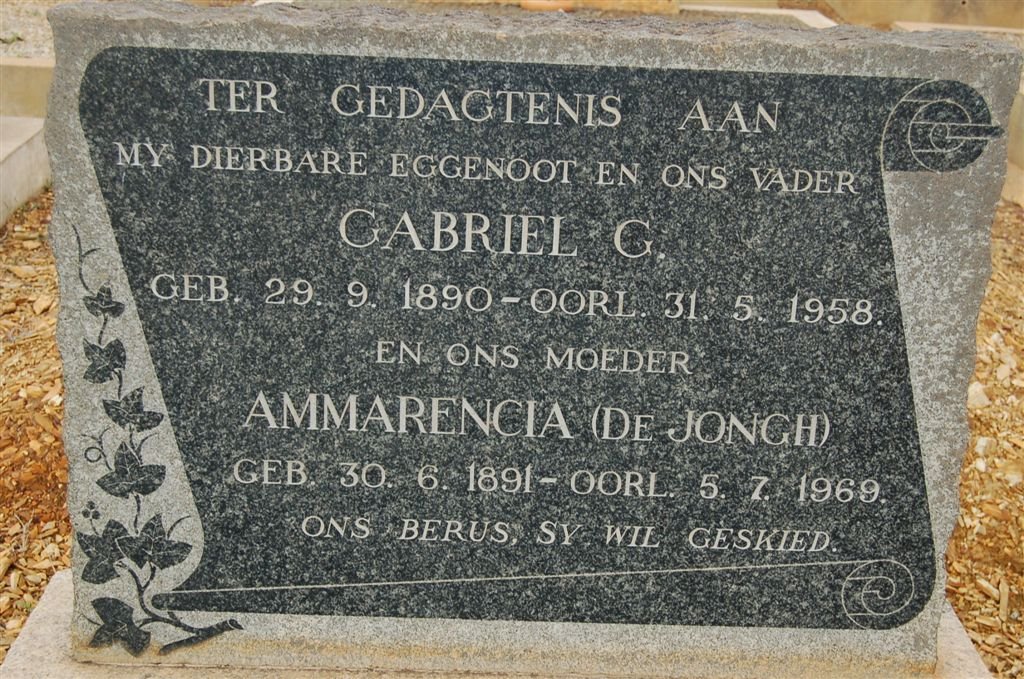 ? Gabriel G. 1890-1958 &amp; Ammarencia DE JONGH 1891-1969