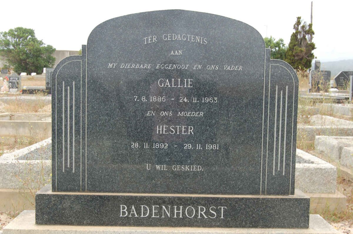 BADENHORST Gallie 1886-1963 &amp; Hester 1892-1981