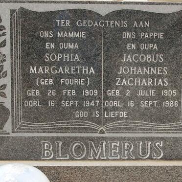 BLOMERUS Jacobus Johannes Zacharias 1905-1986 &amp; Sophia Margaretha FOURIE 1909-1947