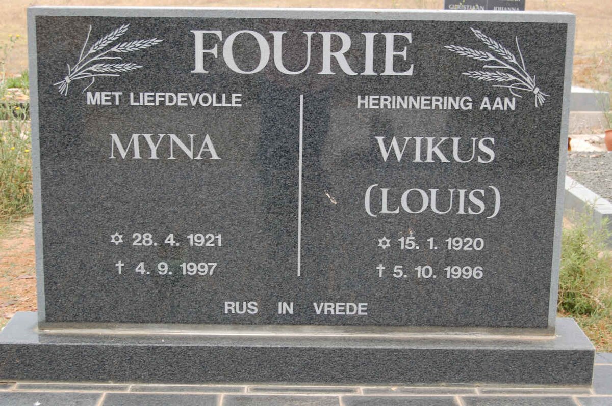 FOURIE Wikus 1920-1996 &amp; Myna 1921-1997