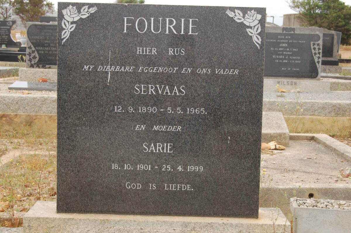 FOURIE Servaas 1890-1965 &amp; Sarie 1901-1999
